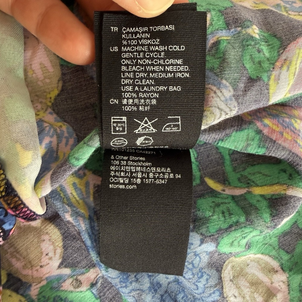 & Other Stories Monkey Print Dress Size 0 Colorful Asymmetric Button Up Tropical - Picture 7 of 8